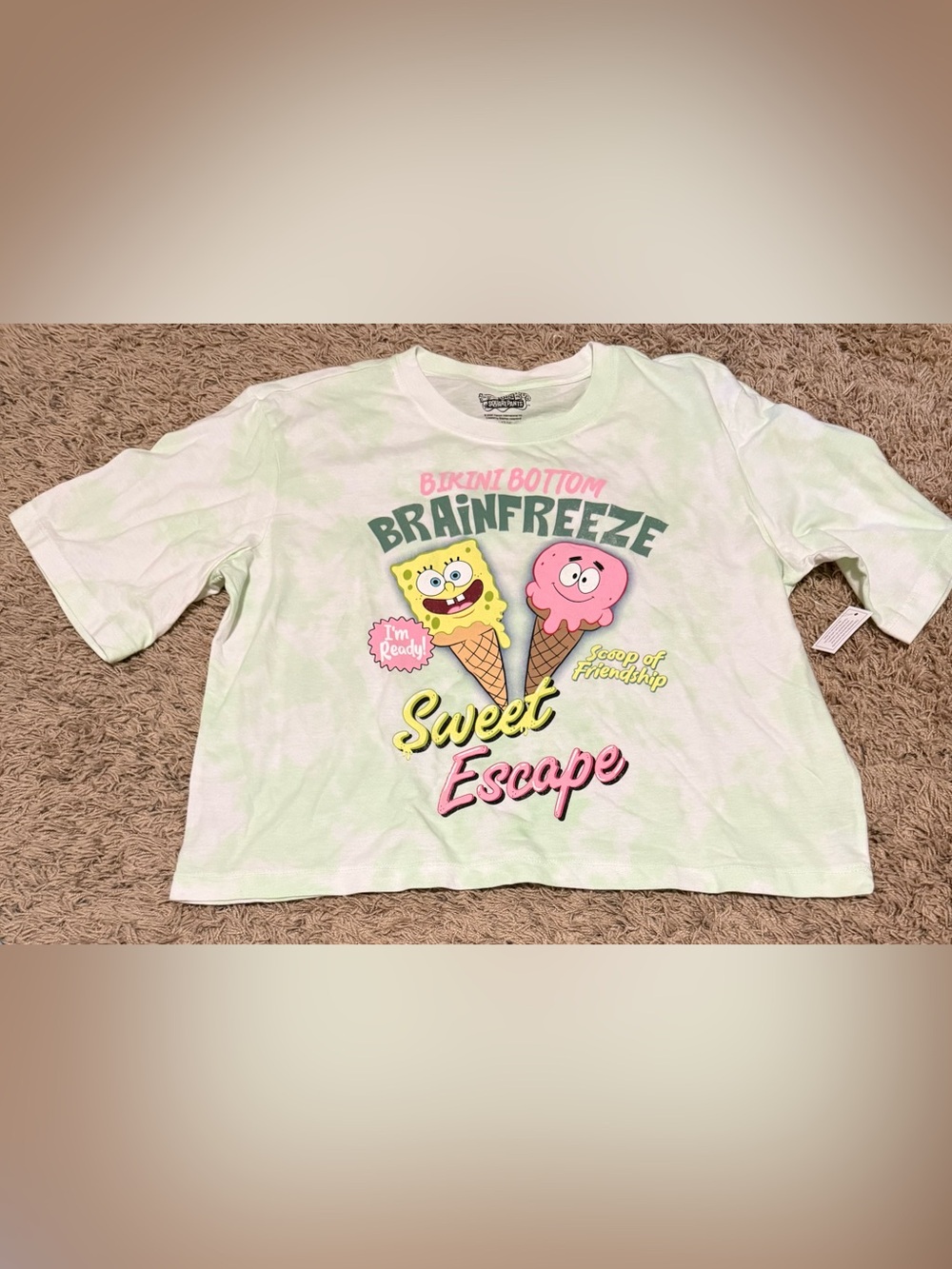 SpongeBob Bikini Bottom Brain Freeze Cropped T-Shirt Size: L (12-14)